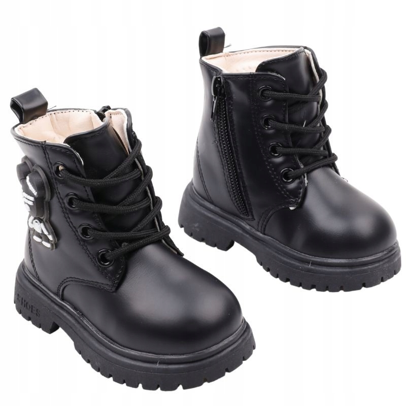 BOTKI DZIEWCZĘCE OCIEPLANE TRAPERY BUTY ZIMOWE ŚNIEGOWCE SUWAKI CZARNE Płeć dziewczynki