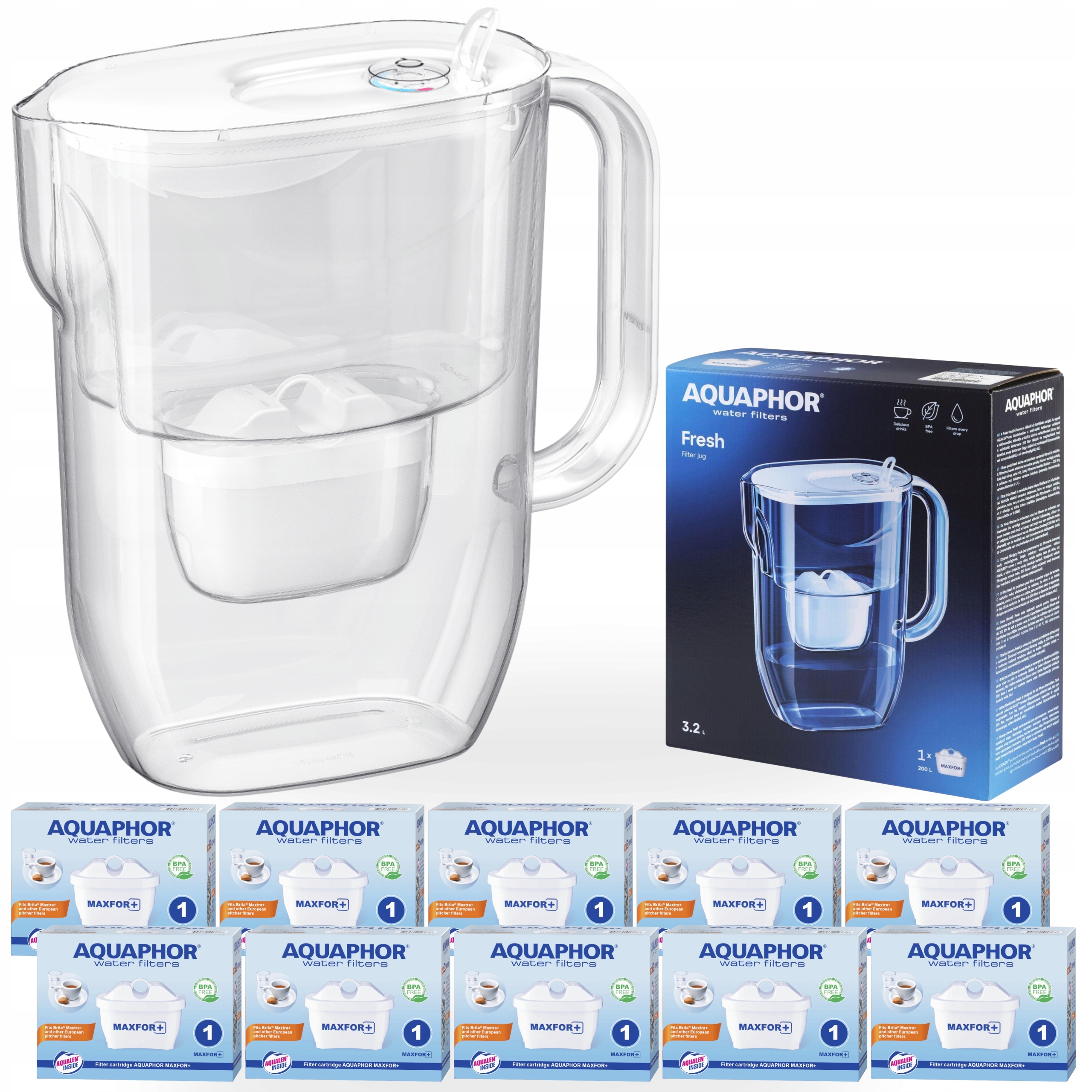 Filtrační konvice na vodu Aquaphor Fresh 3,2L bílá s 10 vložkami Maxfor+