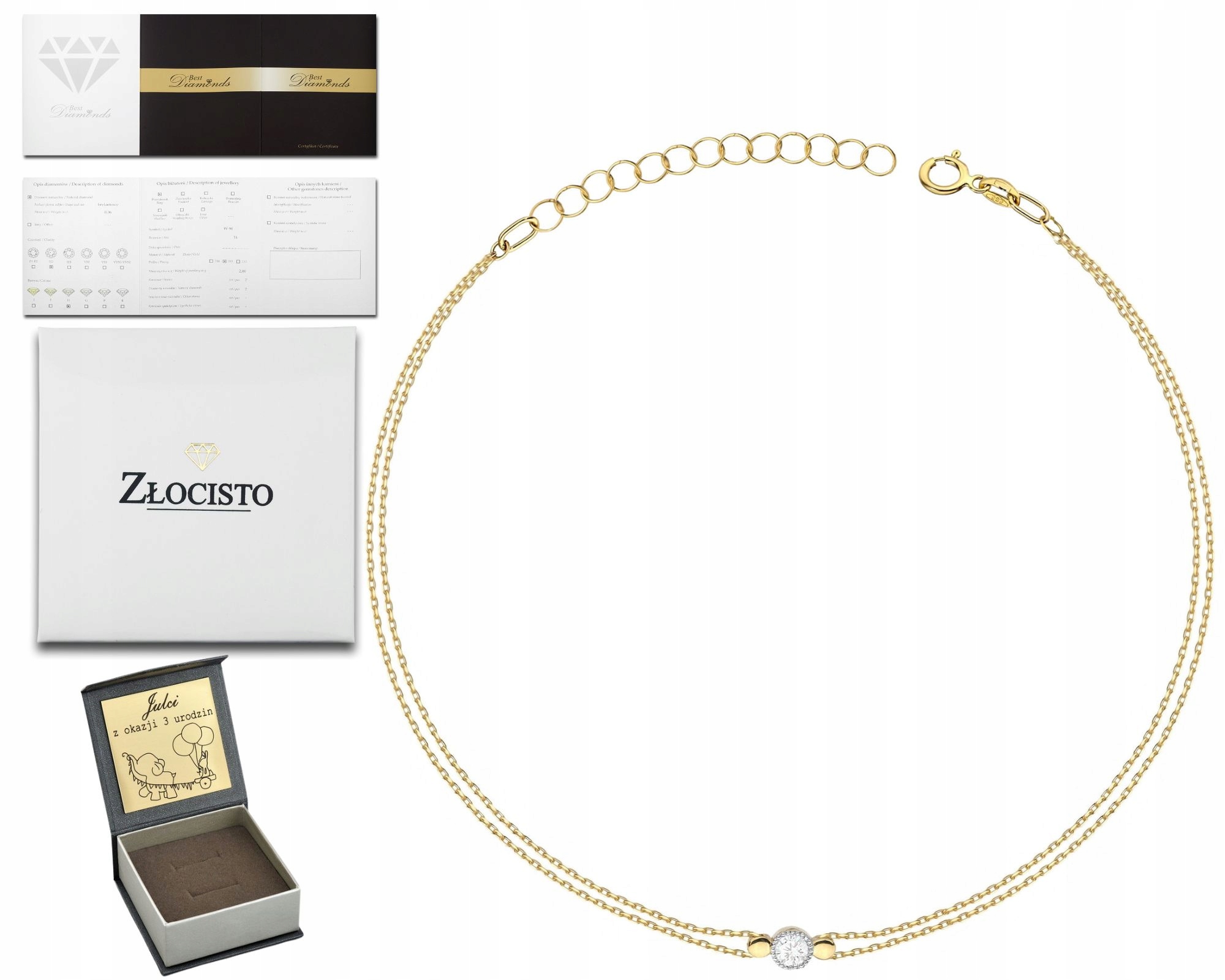 Zlatý náramek s briliantem na ruce s diamantovým briliantem