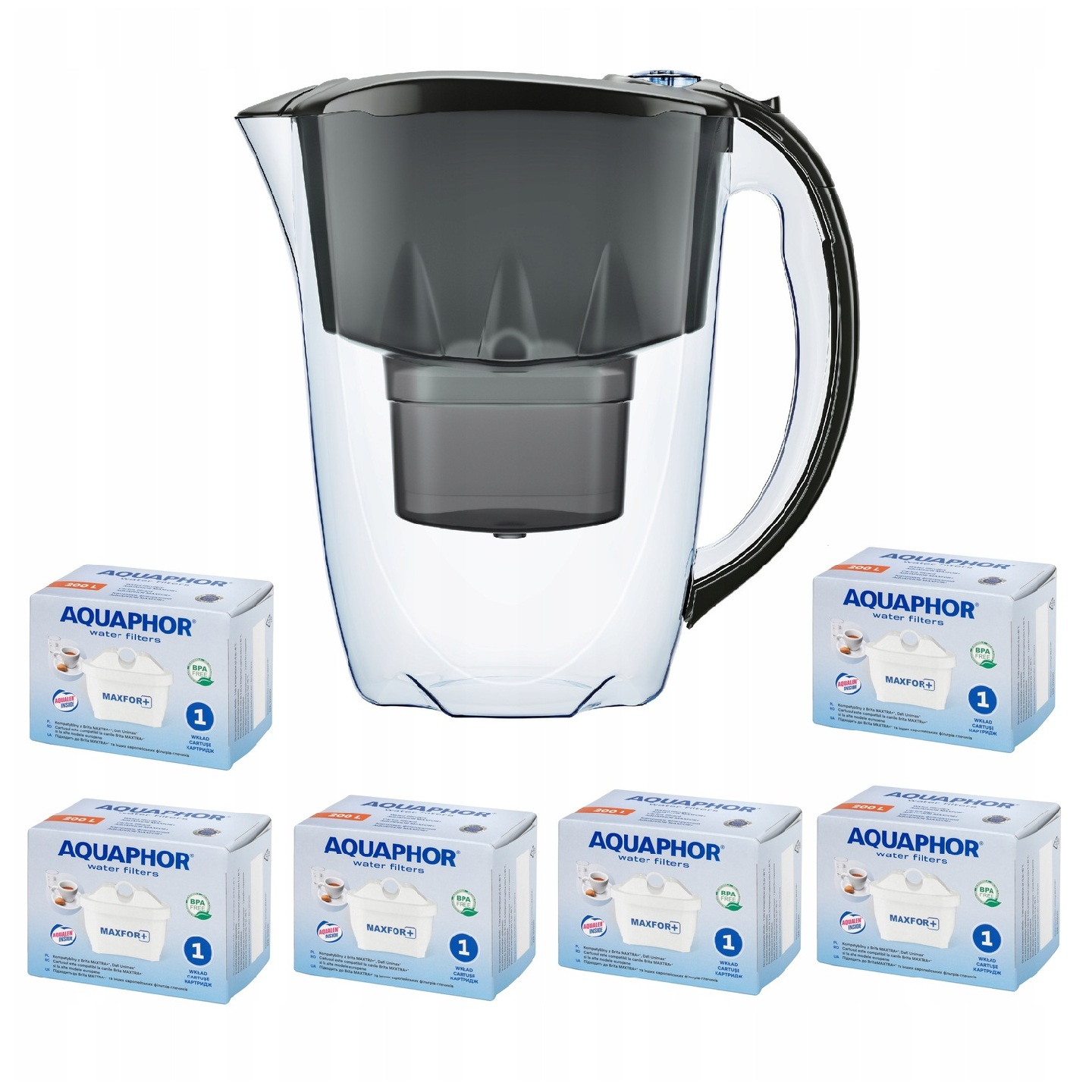 Dzbanek filtrujący Aquaphor czarny 6 filtrów. Czajnik filtrujący