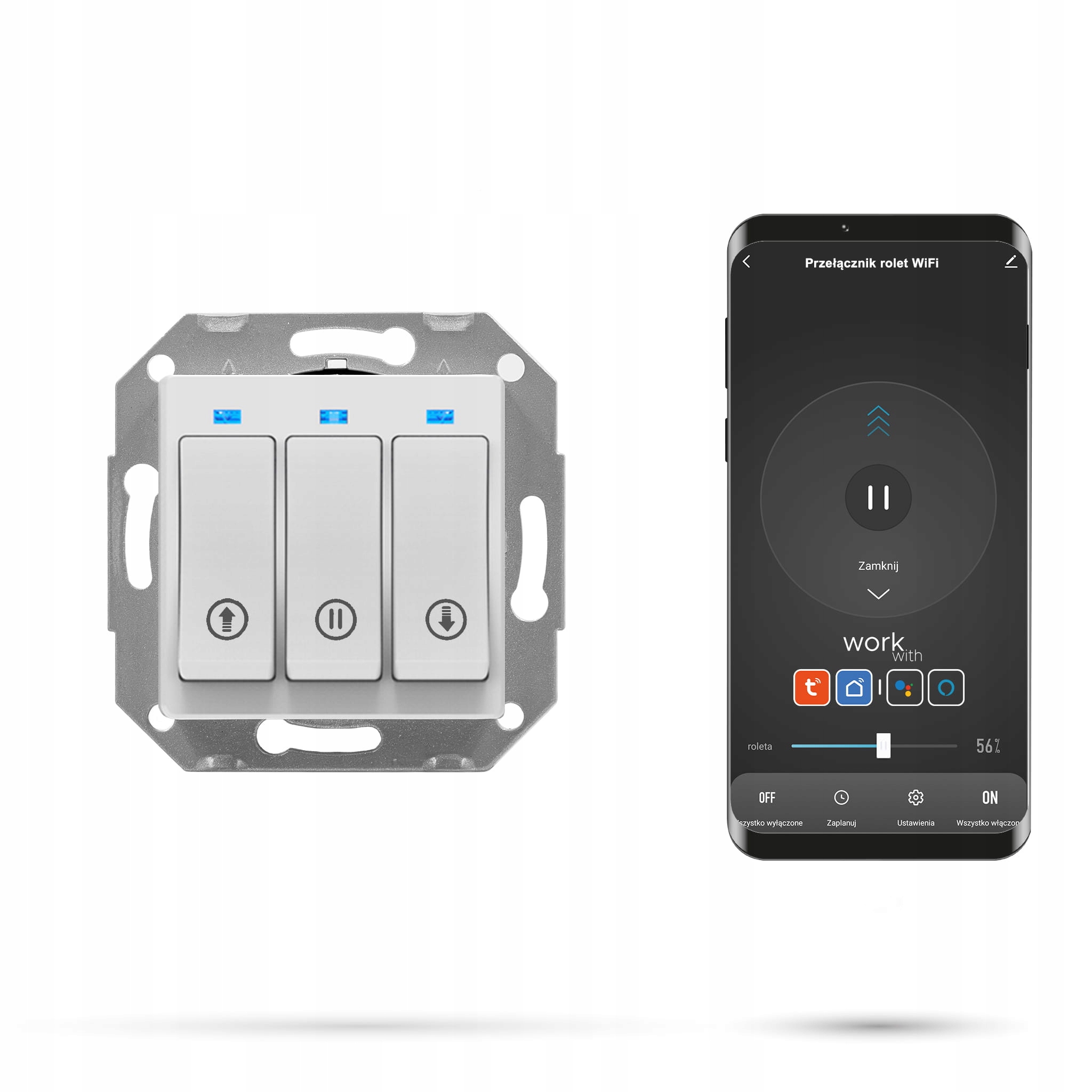 Włącznik Przełącznik Rolet żaluzji zasłon Tuya WiFi Seria Frame Biały