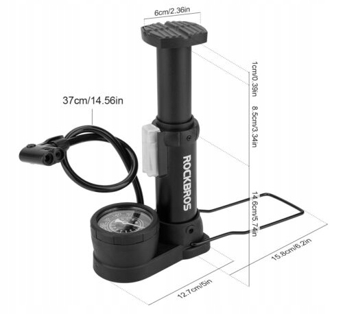 Nożna lekka pompka rowerowa AV/FV ROCKBROS 100PSI Długość (cm) 12.7 cm