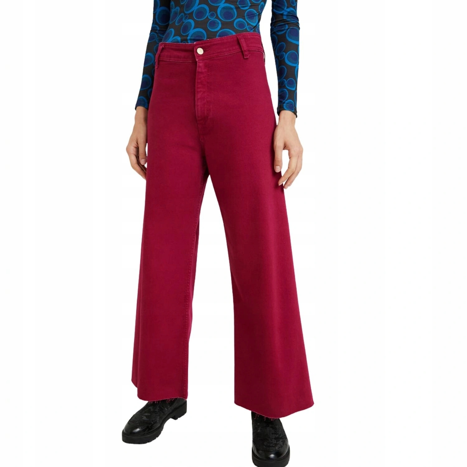 Dámské džínové kalhoty Desigual s intenzivní magenta kuloty vel.