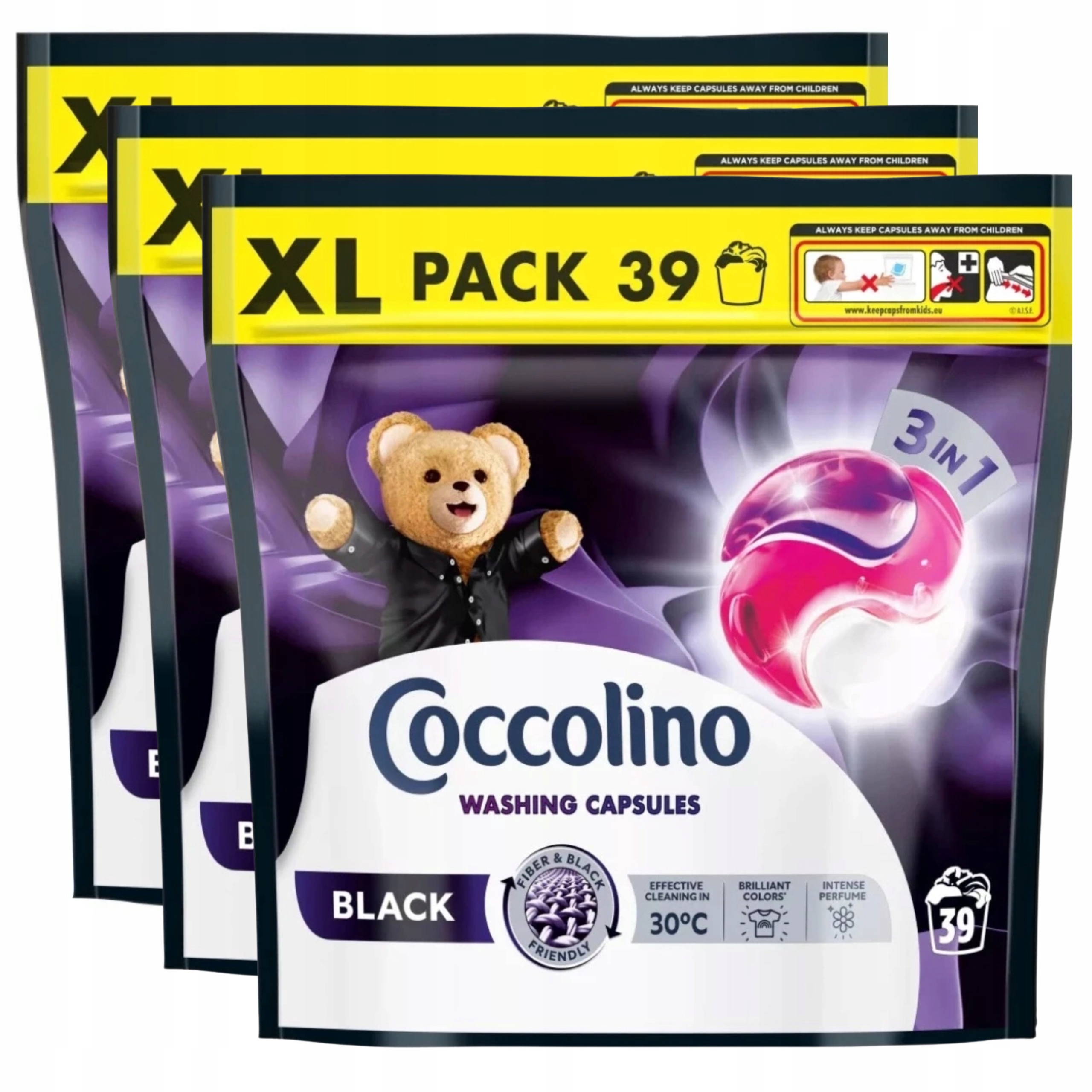 3x Coccolino Kapsułki Do Czarnego i Ciemnego Prania Black 3w1 XL (117 Prań)