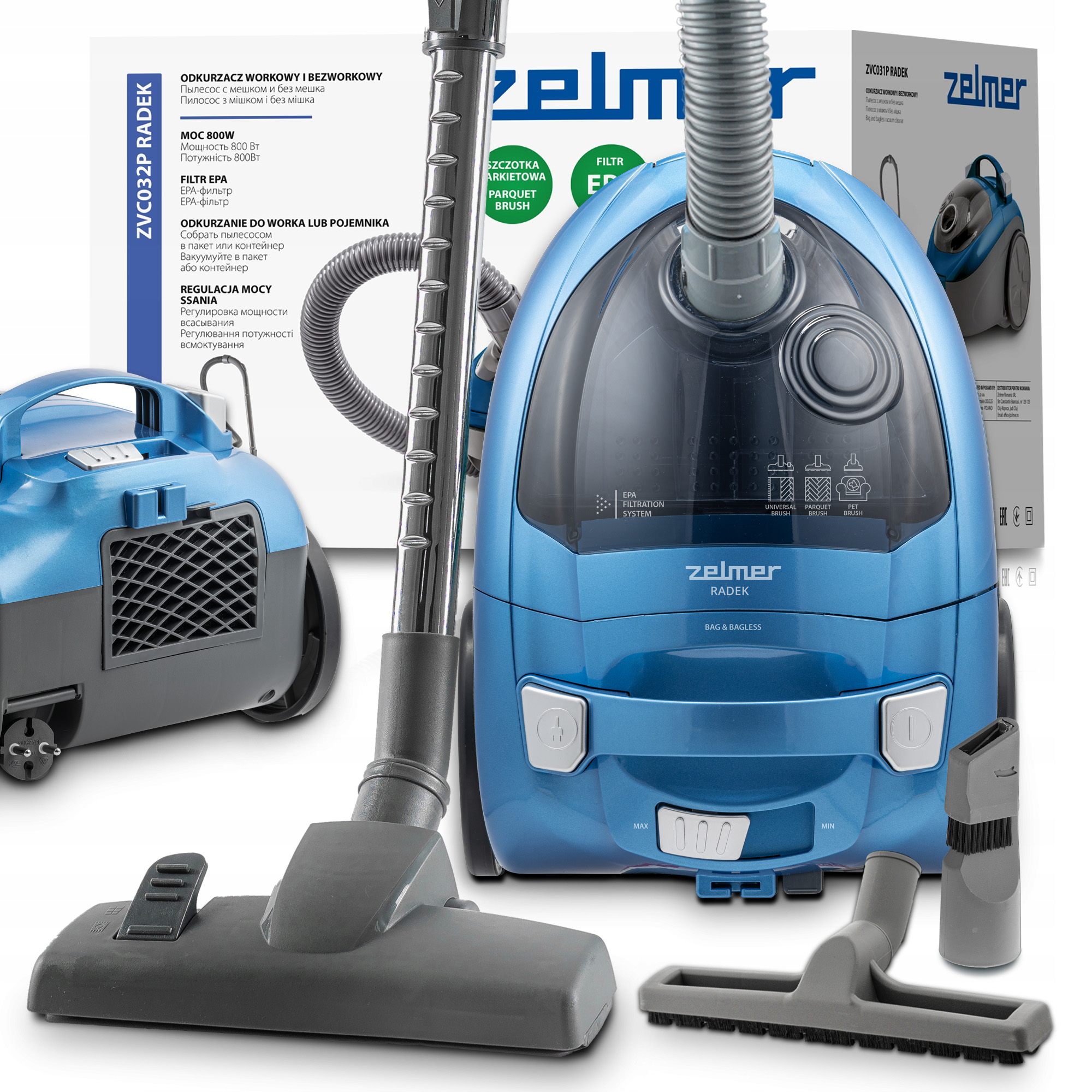 Odkurzacz 2w1 Bezworkowy Workowy Zelmer Radek Turboszczotka 4 Końcówki 800W