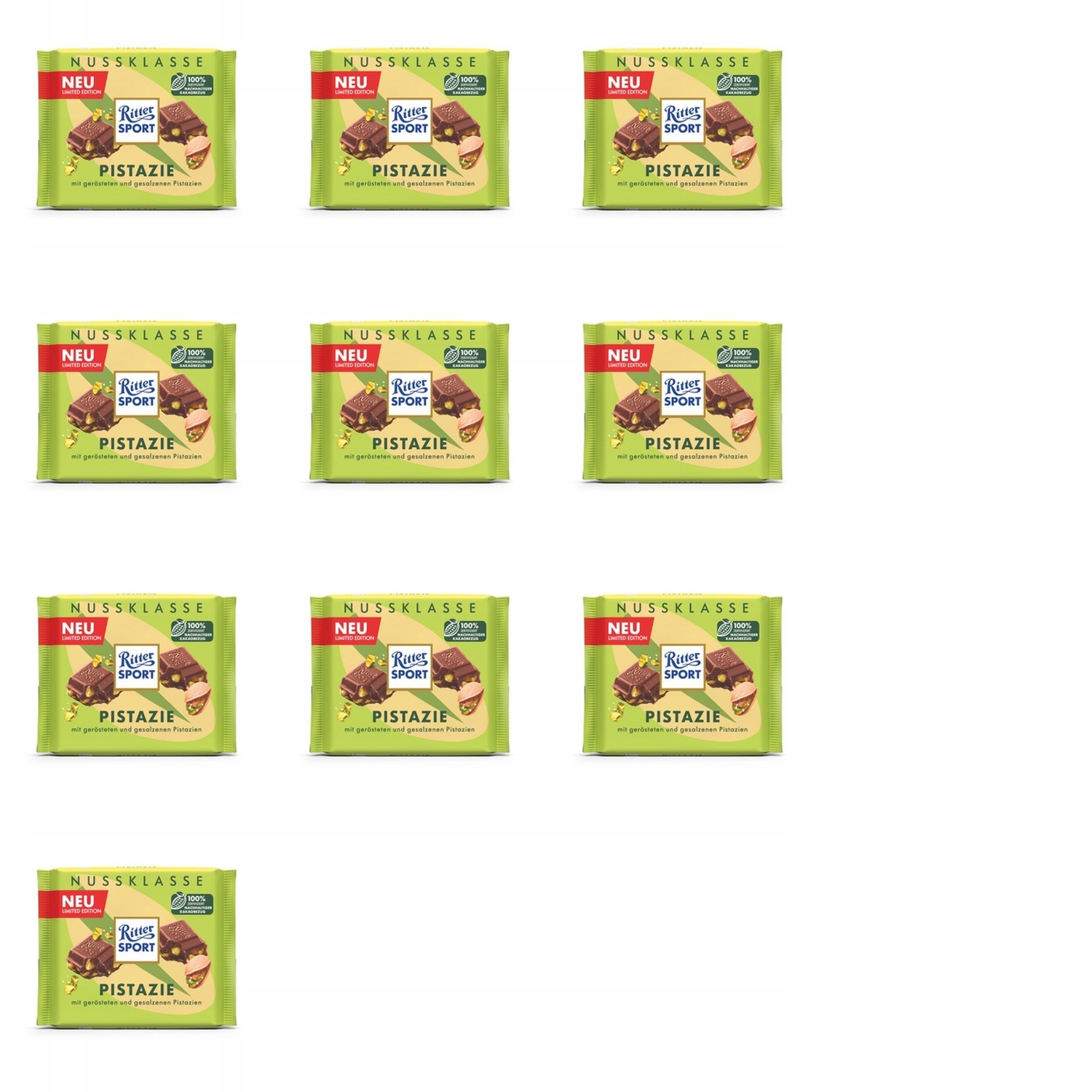 10x 100g Czekolada Mleczna z orzechami pistacji Karton