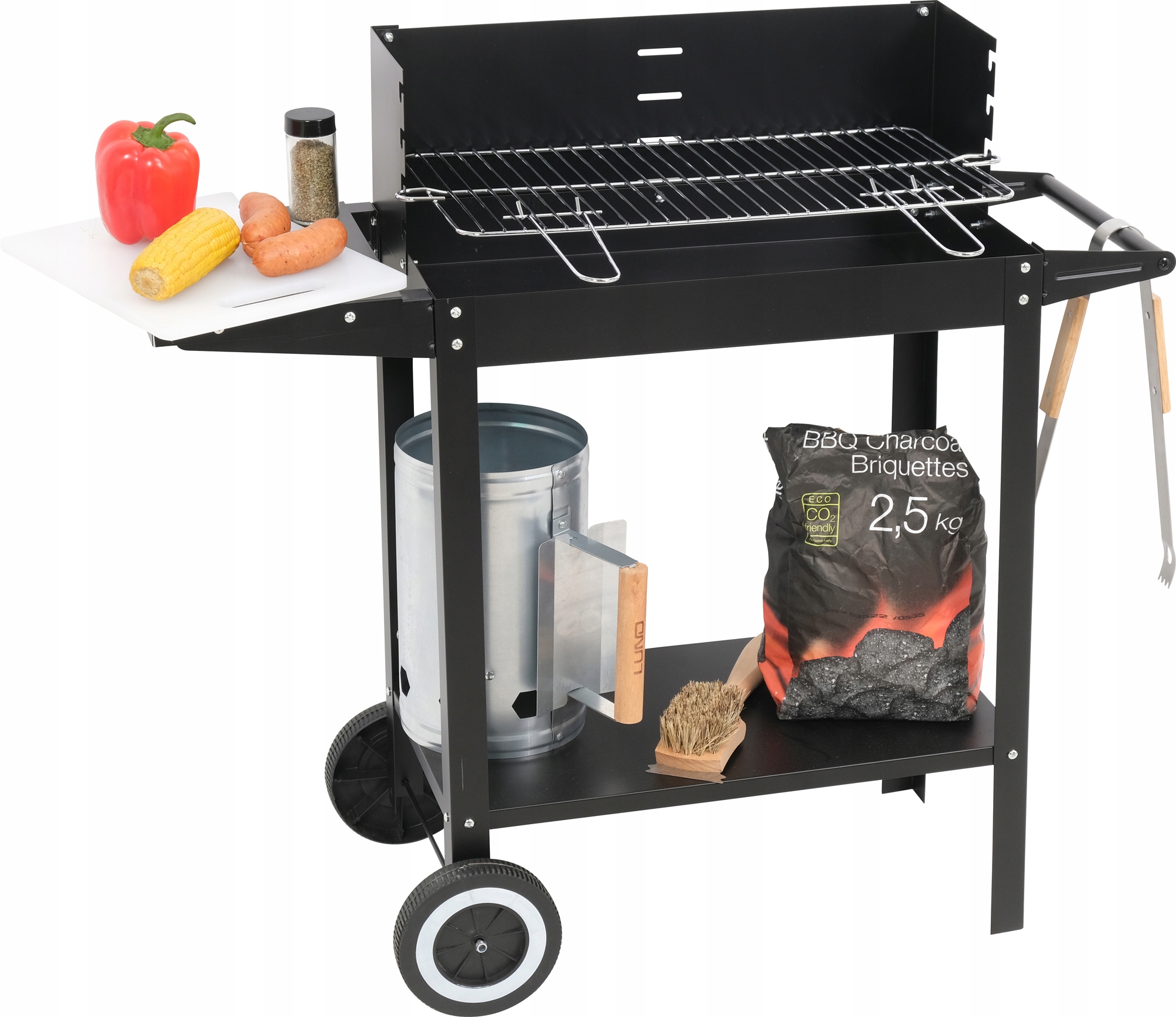 GRILL WĘGLOWY OGRODOWY 48x26 PÓŁKA RUSZT Z KÓŁKAMI DO PRZENOSZENIA EAN (GTIN) 5907581845417