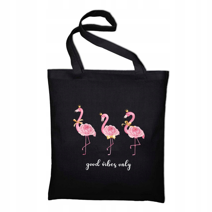 

Torba Czarna Bawełniana Eco nadruk wzór Flaming 01