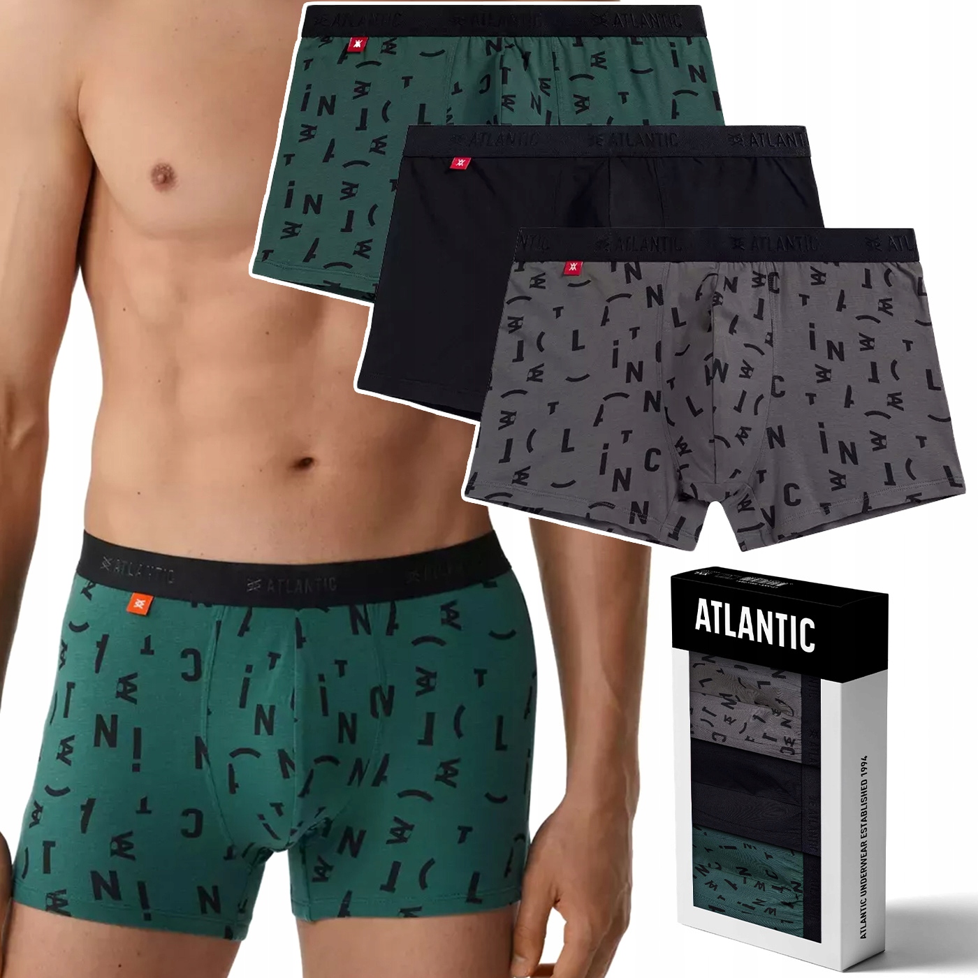 Pánské boxerky Bavlněné 3 Páry přiléhavé Atlantic 3MH-182 M