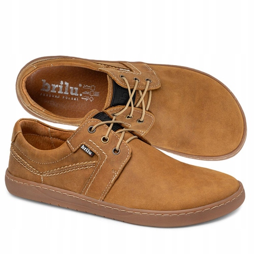 Brilu Polskie Skórzane Półbuty Buty Męskie Barefoot Luca Jasny Brąz 44