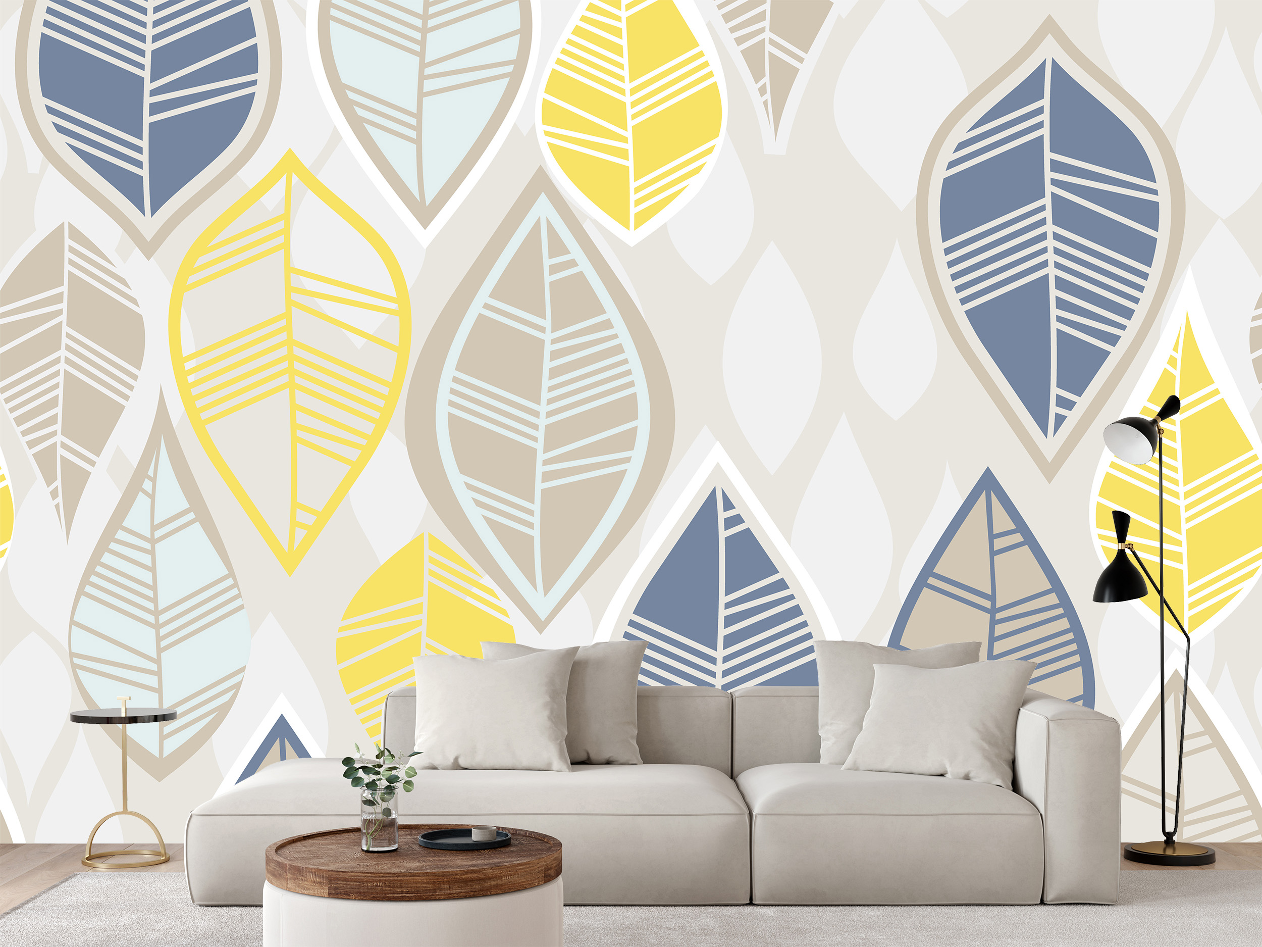 Fototapeta Ilustrácia Šedo-žlté Boho Listy 520 x 318 cm