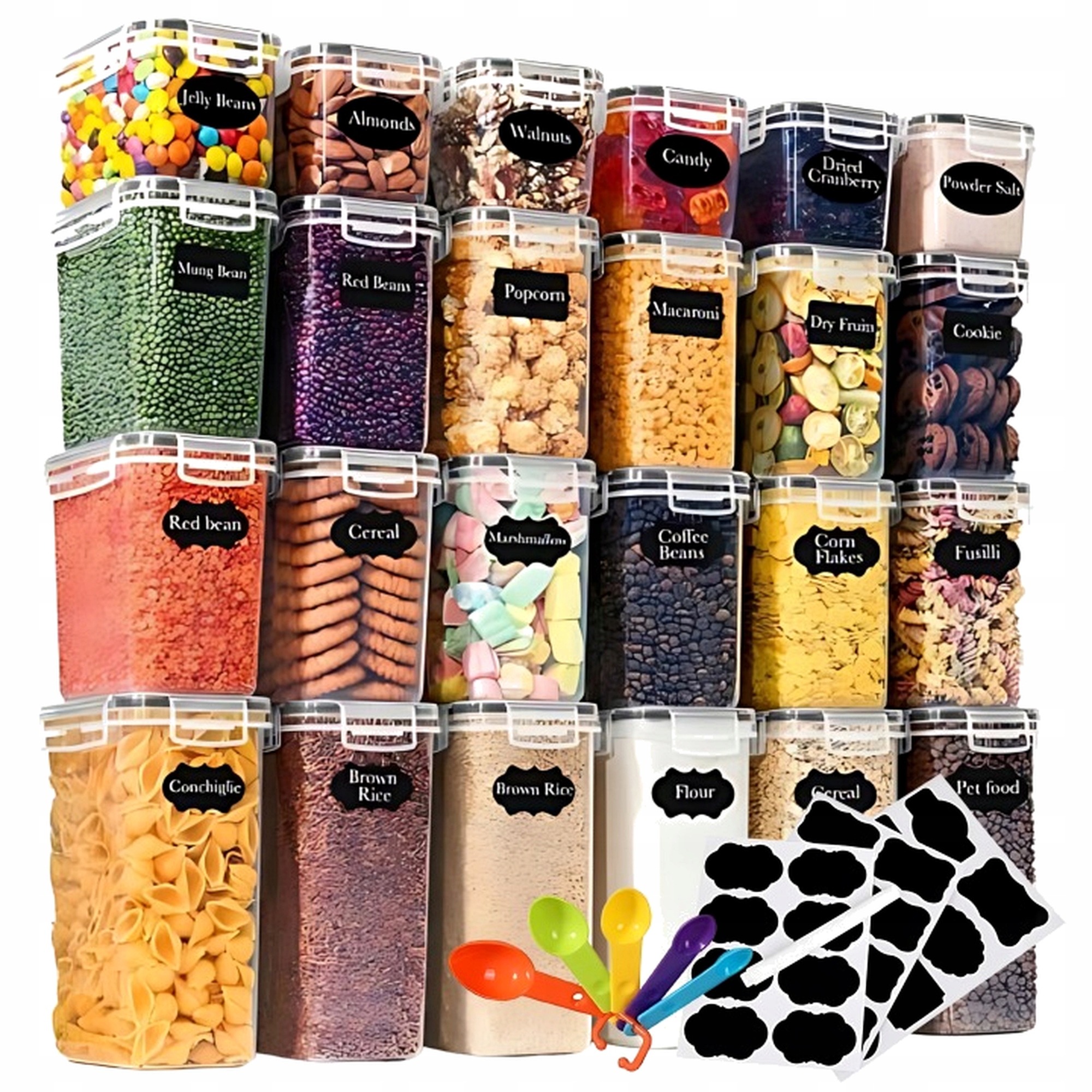 Dózy na potraviny, sada 24 ks, hermetické, bez Bpa, etikety, popisovač