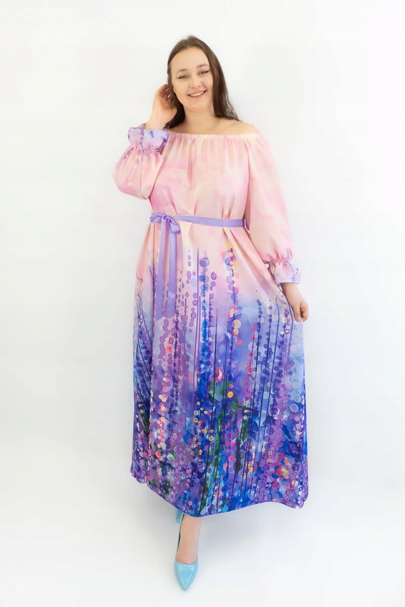 Růžovo-fialová Šaty Španělka s květinami Maxi Uni