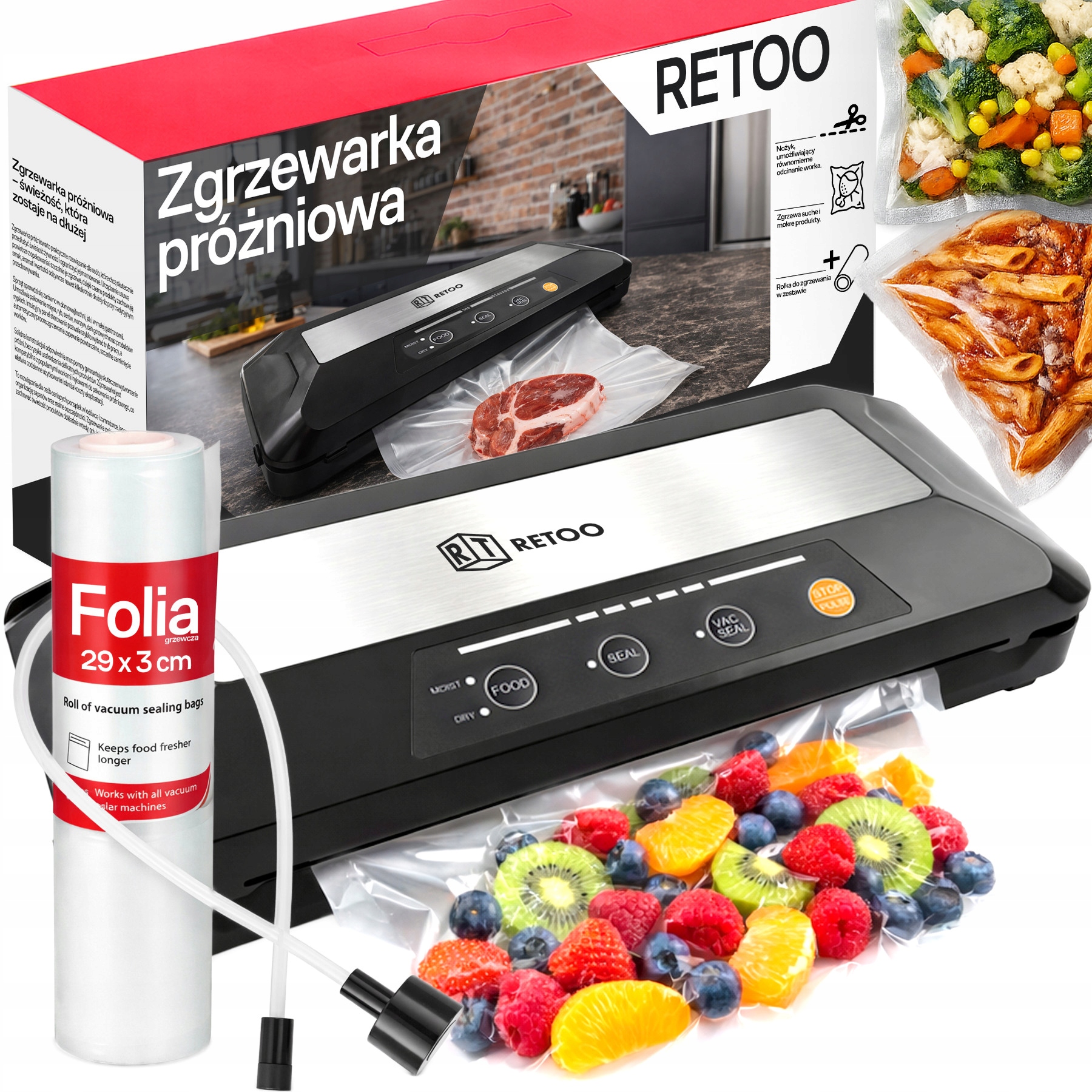 Vakuová Svářečka Potravin Automatická Balička 110W Fólie Adaptéry