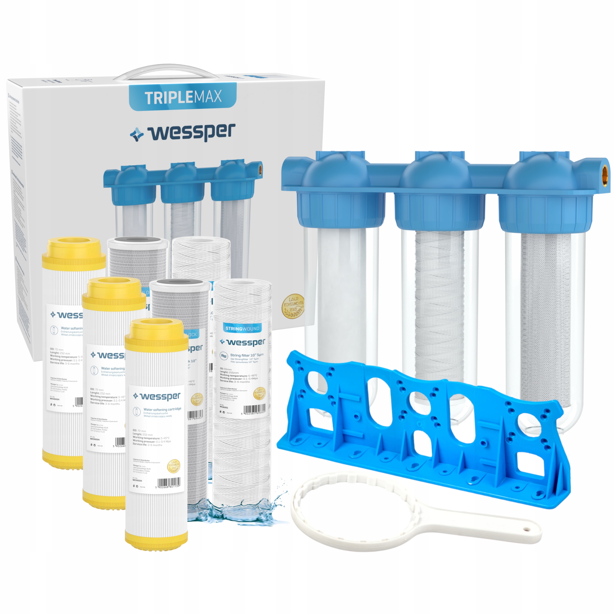 Vodní filtr na celý dům 1 palec 3 stupňový do domácnosti 10x filtr náplň změkčovač