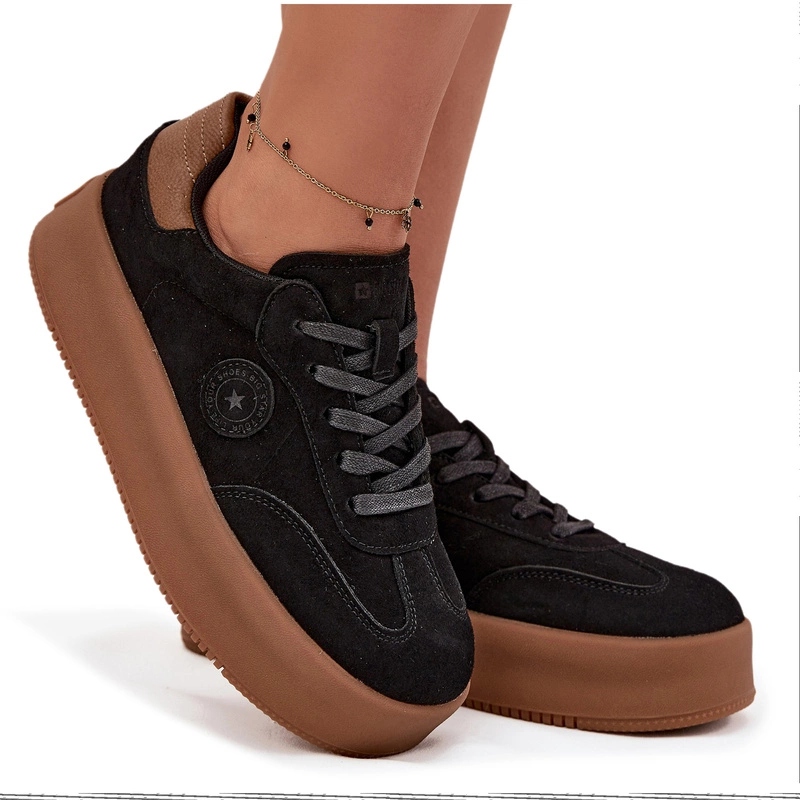 Sneakersy Damskie Niskie Na Platformie Big Star SS274761 Czarne 37