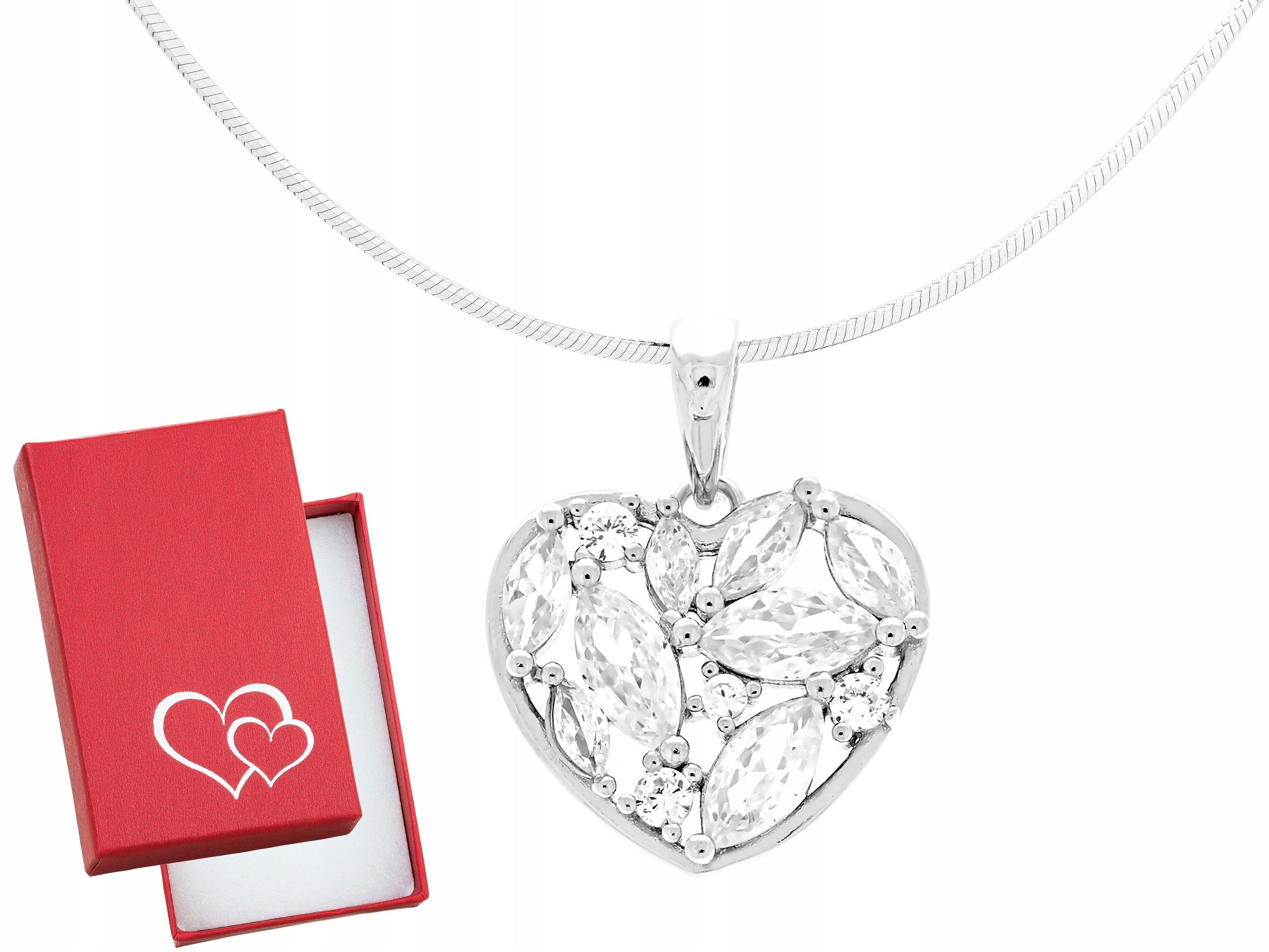 Dlouhý stříbrný dámský ažurový náhrdelník Srdce s zirkony Srdíčko 60
