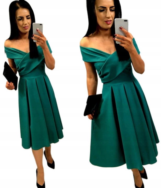 Šaty na Svatební Hostina Marilyn Monroe Midi Rozšířená Elegantní Zelená S
