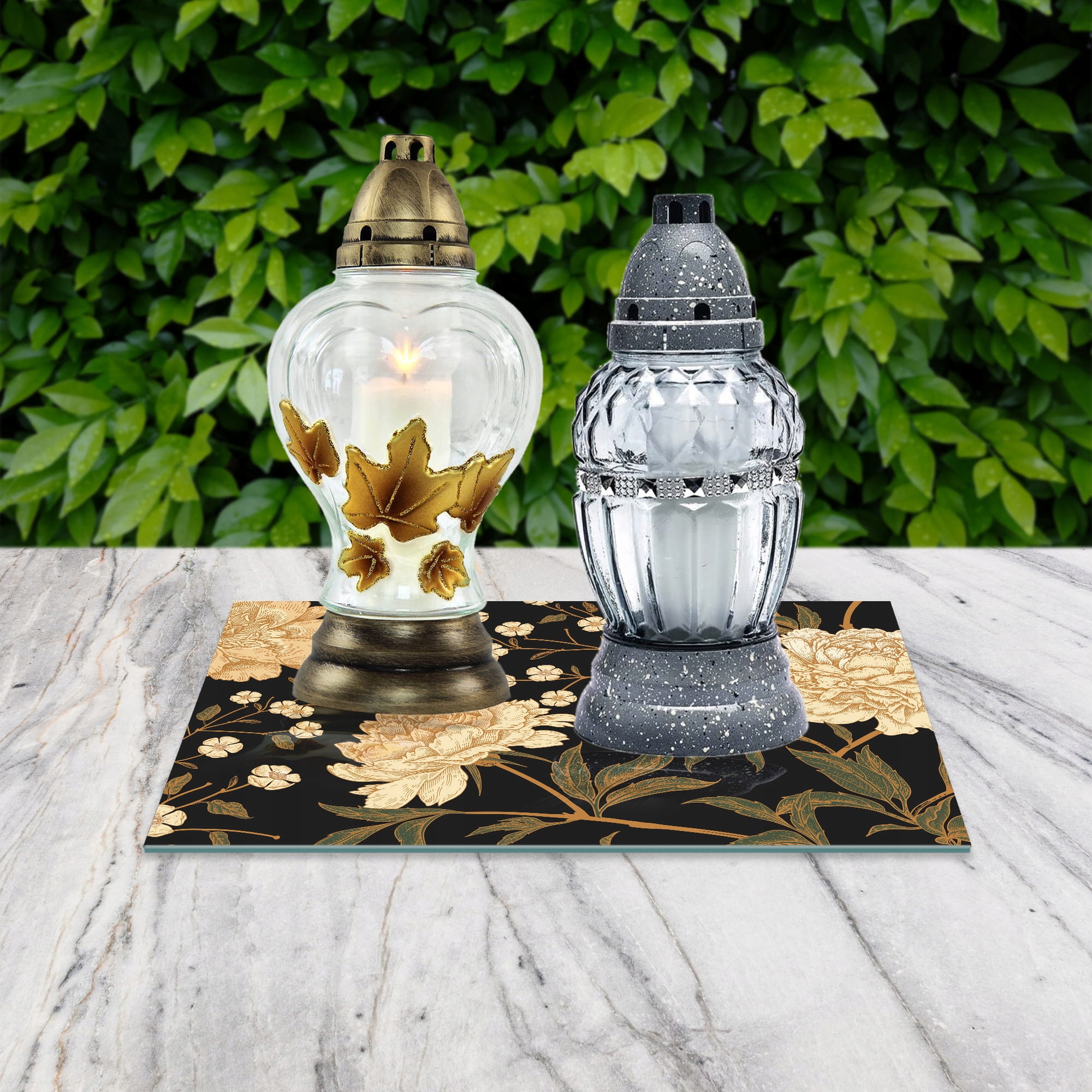 SZKLANA PODSTAWKA POD ZNICZE 30x20cm Piwonie 365a Marka inna