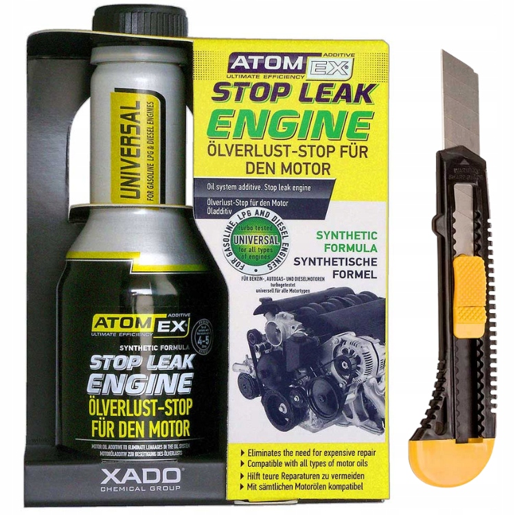 Xado Stop Leak Engine likwiduje wycieki z silnika, uelastycznia uszczelki