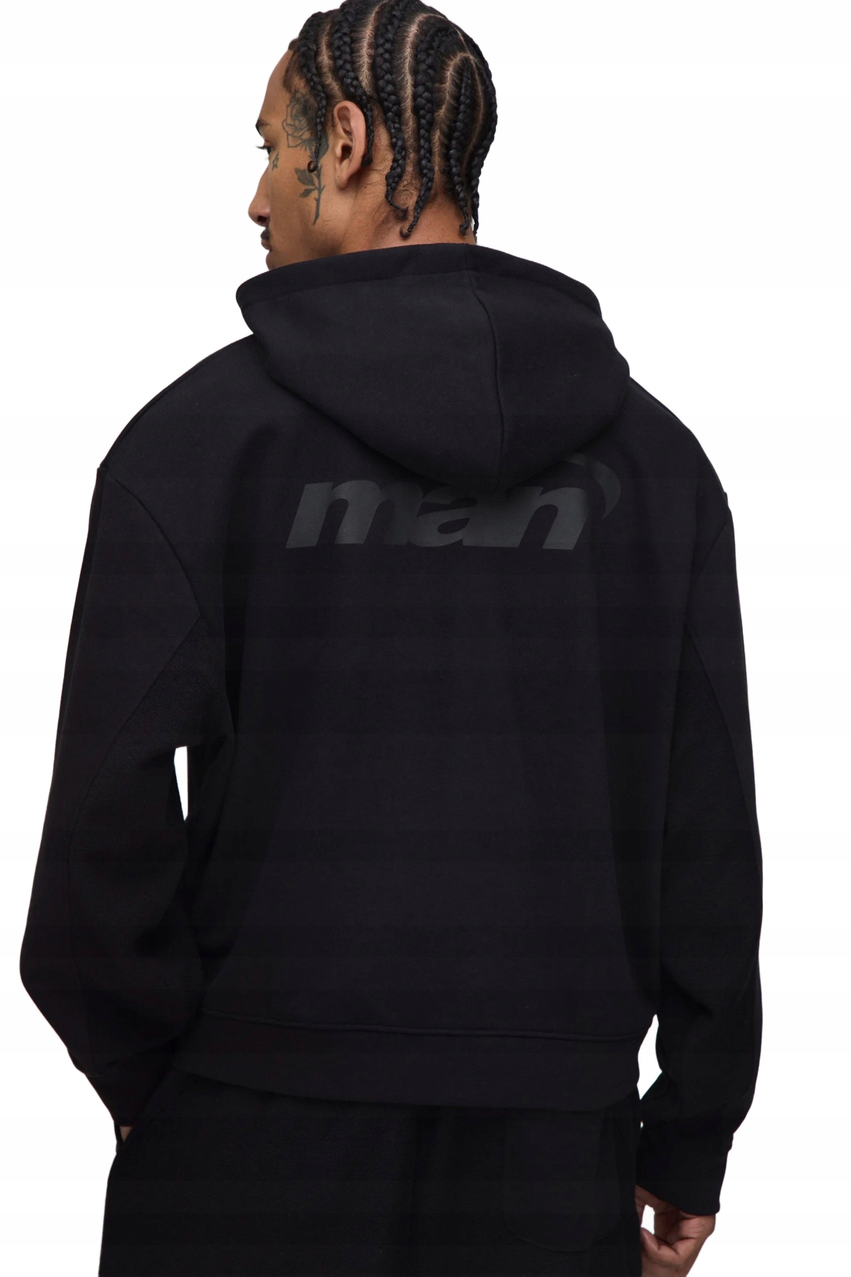 Boohooman Pánská Mikina S Kapucí Černá S Potiskem Na Zadní Straně L Z3A