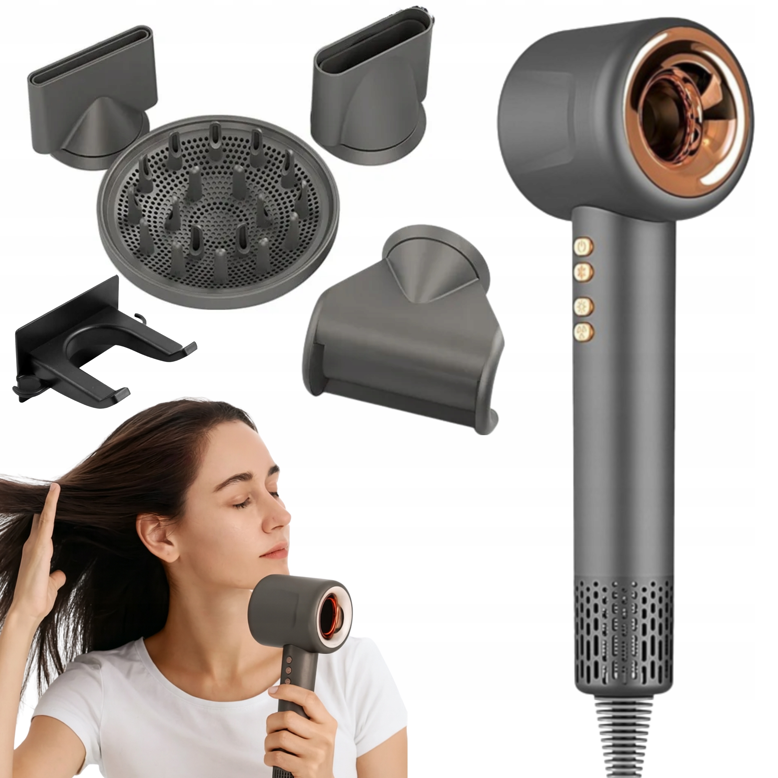 Suszarka do włosów 1500W jonizacja 4 dysze dyfuzor uchwyt w zestawie