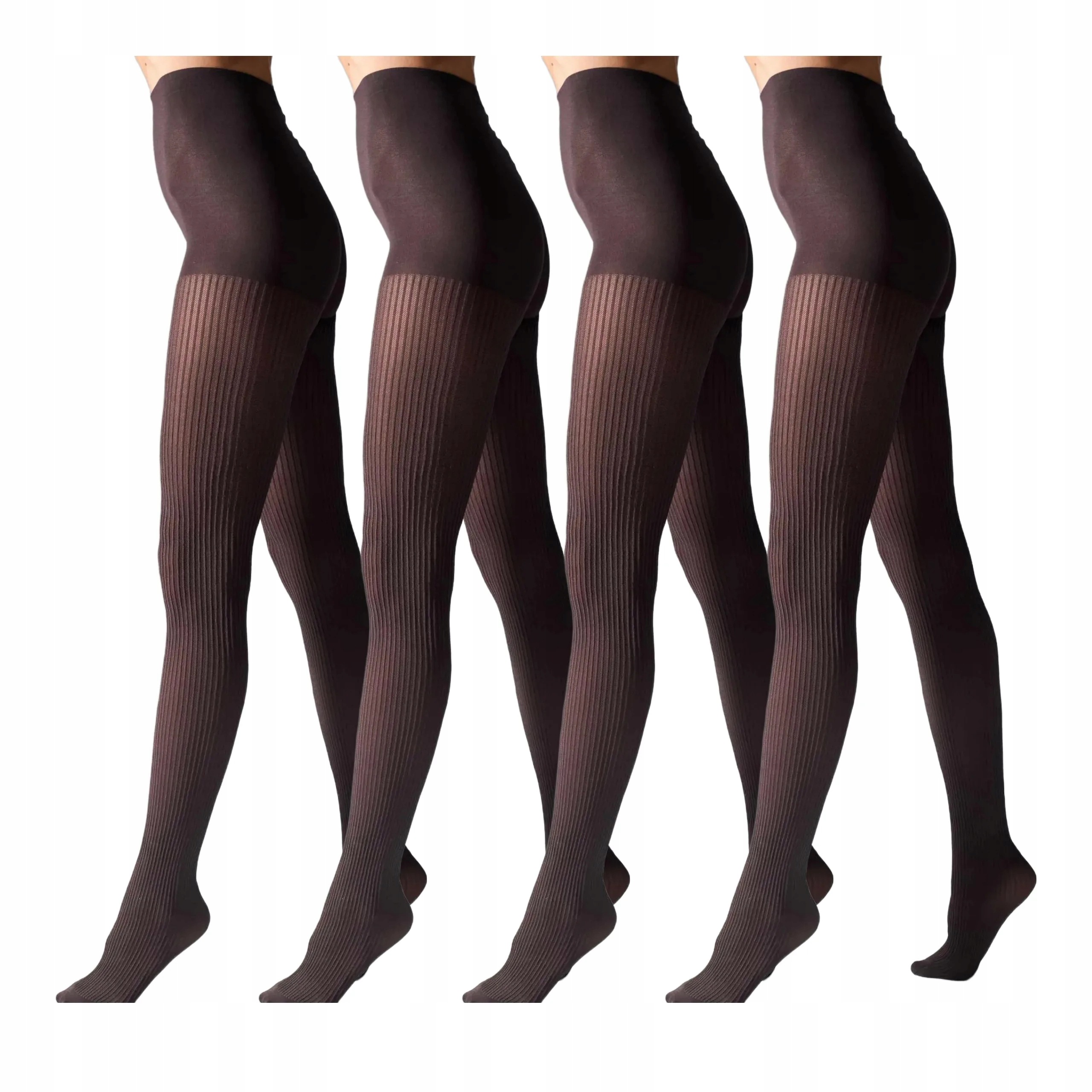 4 páry Punčocháče z mikrovlákna 70 den pruhované 1944 Rib Legs 4x Tabaco 5-XL