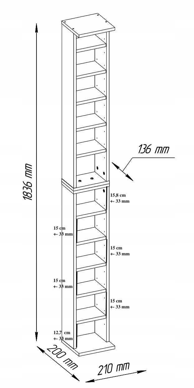 Regał podwójny/półka na książki CD/DVD kolor biały Kod producenta 1801