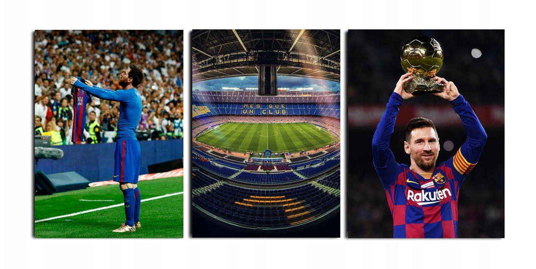 Obraz Leo Messi Fc Barcelona na zeď triptych do domu obývacího pokoje 40x90 cm