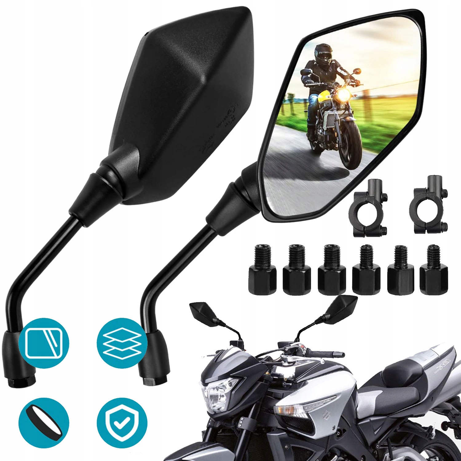 2 SZT LUSTERKA ROWEROWE OBROTOWYCH LUSTEREK OBRÓT, DO KIEROWNICY 22 MM