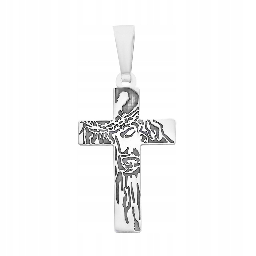 Stříbrný křížek Ag 925 rhodiovaný, gravírovaný s obrázkem Ježíše KC021RM