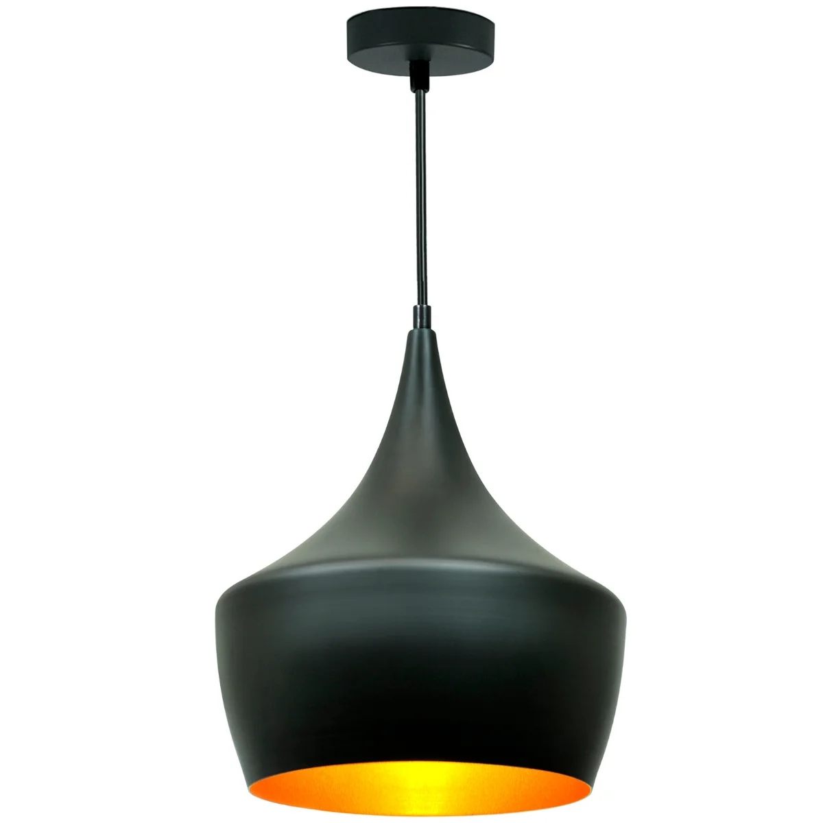 Závěsná lampa černá zlatá kulatá, moderní, nad stůl, ostrov 28 cm Polux