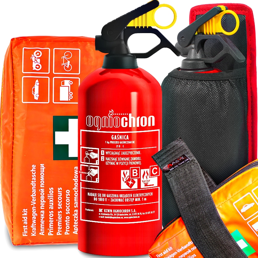 Lekárnička DIN13164 Hasiaci prístroj Ogniochron 1KG Auto Držiak Repík Upevnenie