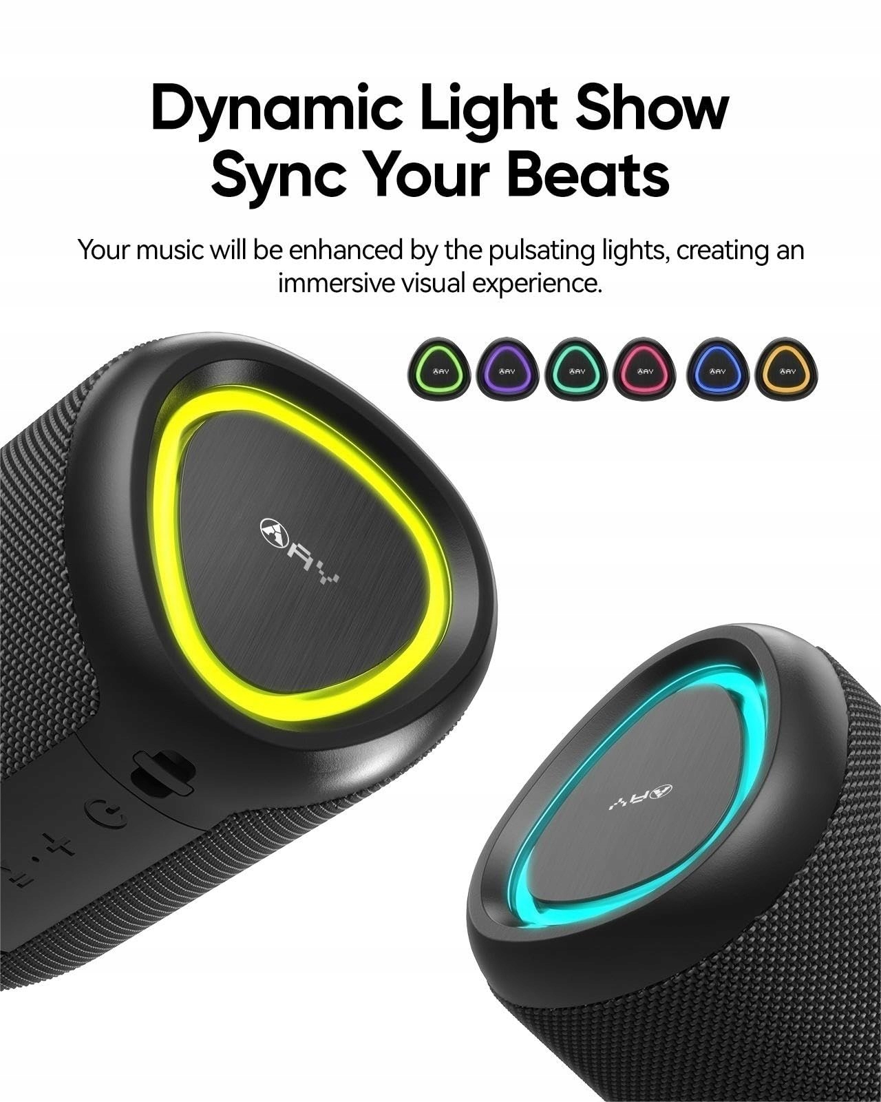 AY Przenośny Głośnik Bluetooth Z Oświetleniem IPX5 Wodoodporny 24h Bateria — miniatura 3