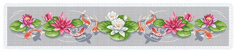 Křížková výšivka-Sada-Dlouhý běhoun s nenufary