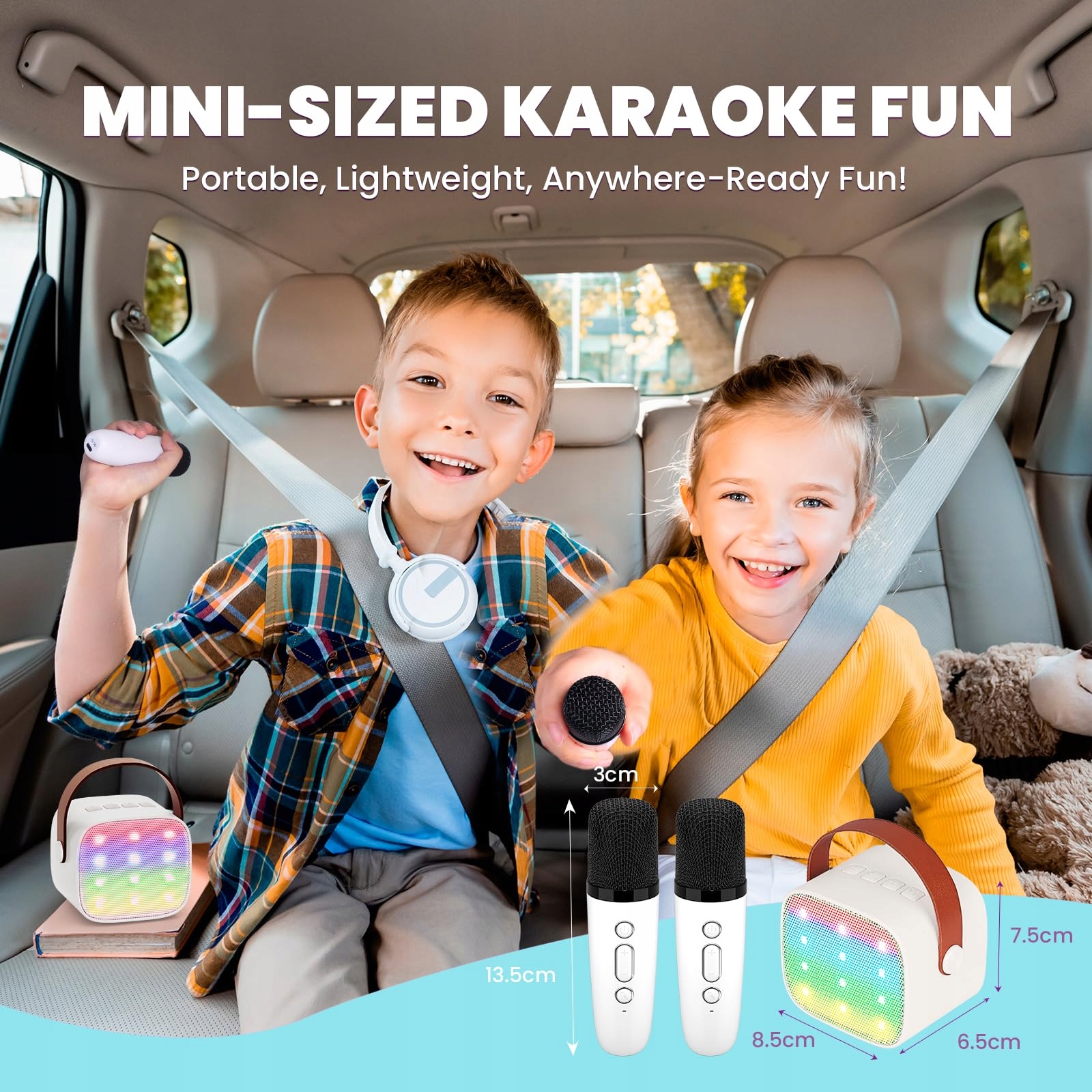 KINDER Karaoke Mikrofon Bluetooth LED Głośnik Dla Dzieci i Dorosłych — miniatura 6