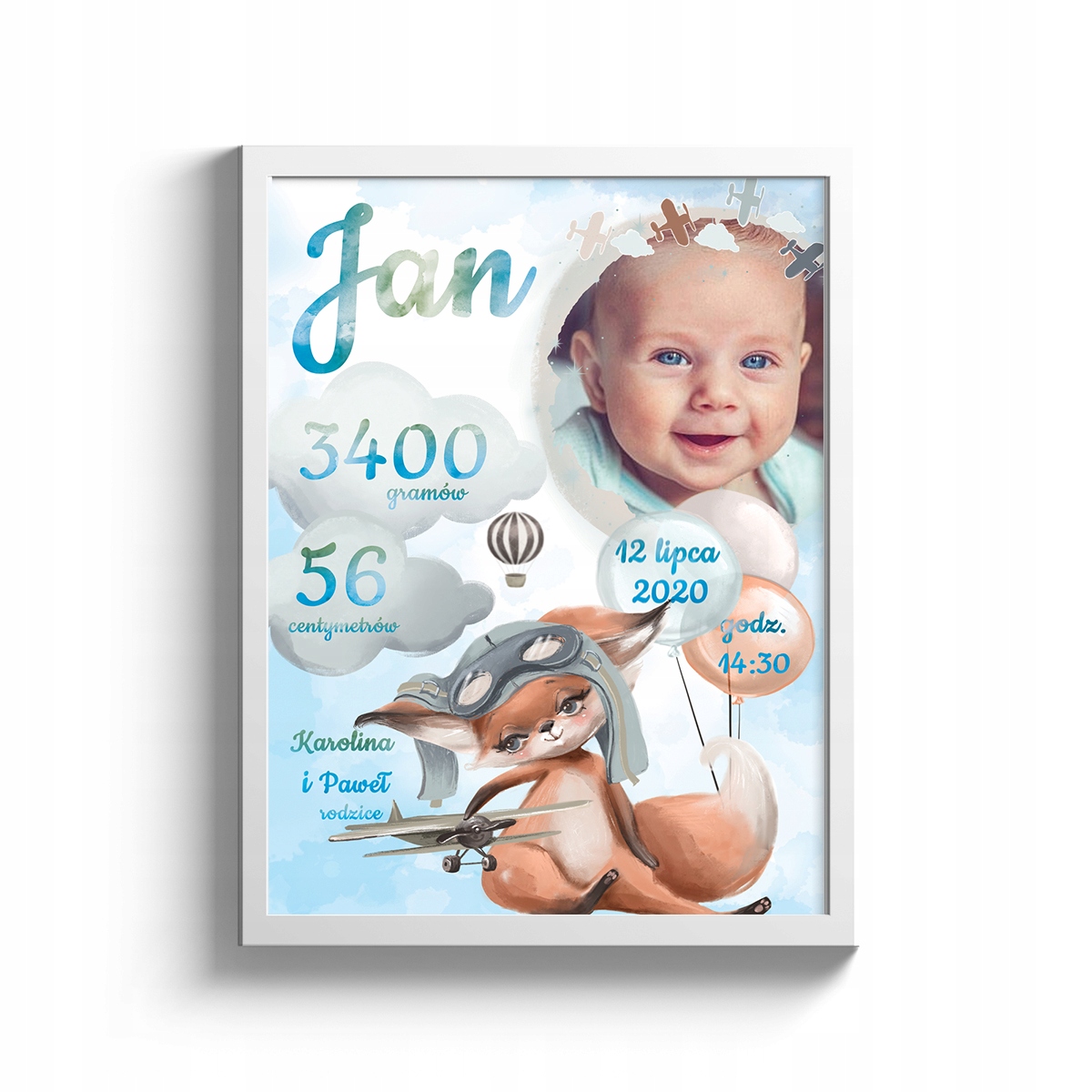 RAMKA METRYCZKA URODZINY CHRZEST ZDJĘCIE DLA CHŁOPCA PREZENT A3 30X40