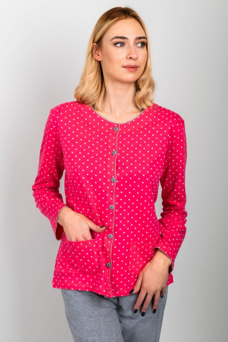 Muzzy Malinové rozepínací pyžamo Kropki R: 4XL