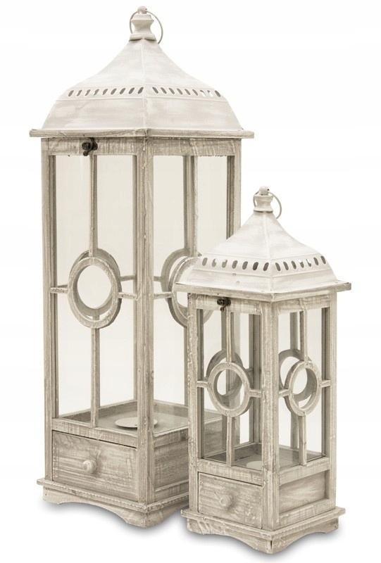 Lampáš Komplet dvoch šedých drevených veľkých lampiónov 88/57 cm