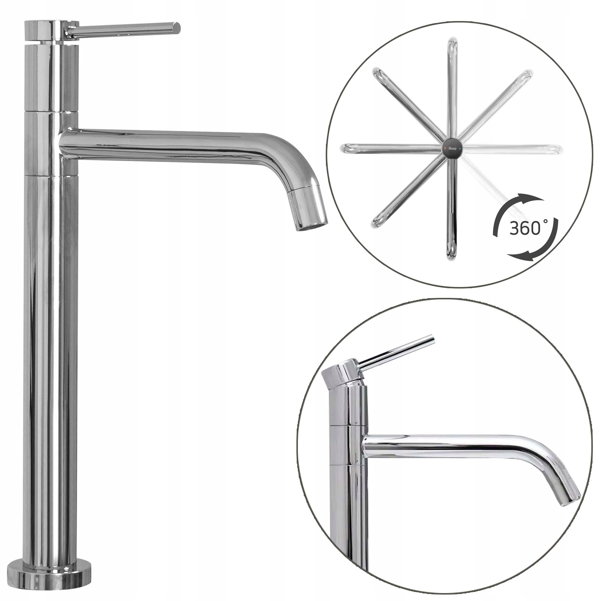 Umývadlová batéria Chrómová Vysoká pre umývadlo Stojaca Rea Lugano Otočná