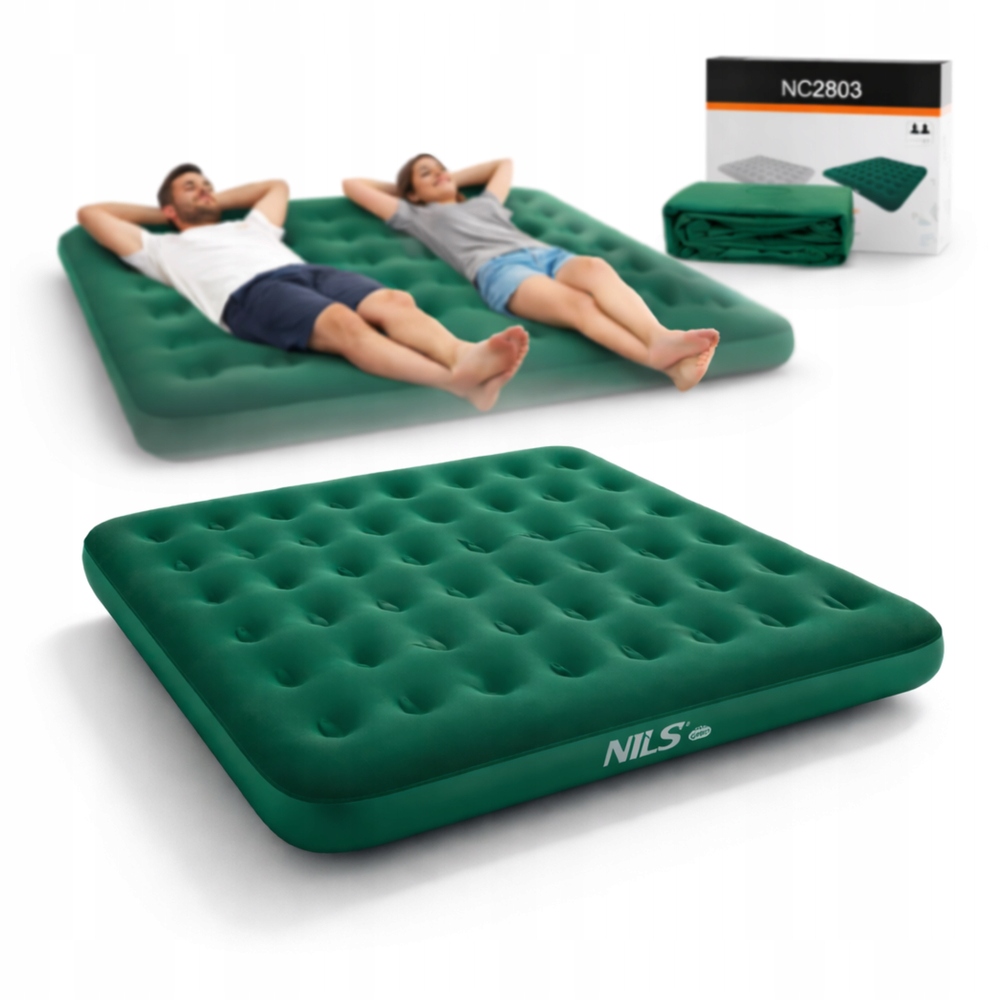 Materac Dmuchany Kempingowy Dwuosobowy Duży Turystyczny 22 cm Zielony Nils