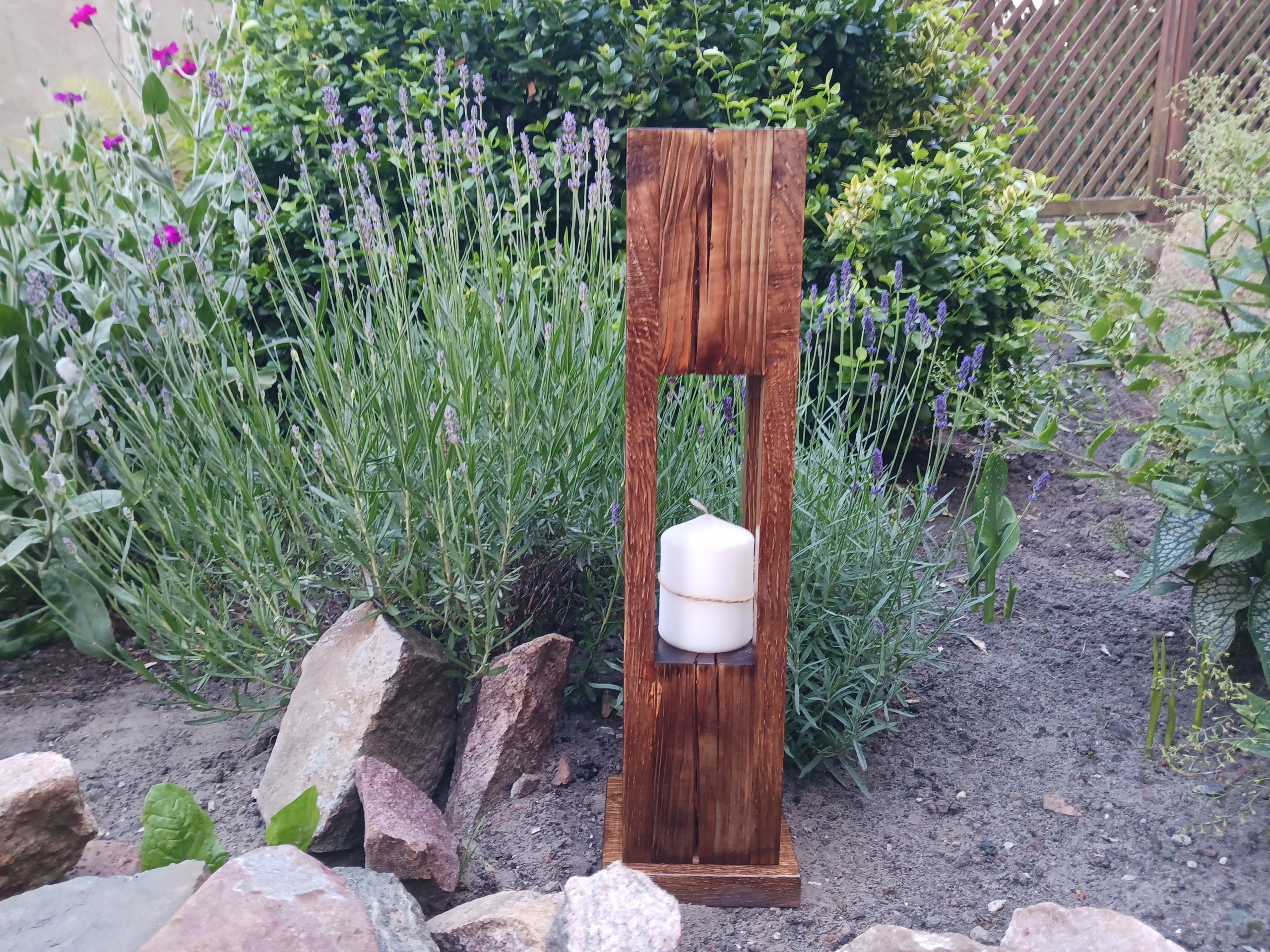 Lampion dřevěná lucerna ořech tmavý 62 cm