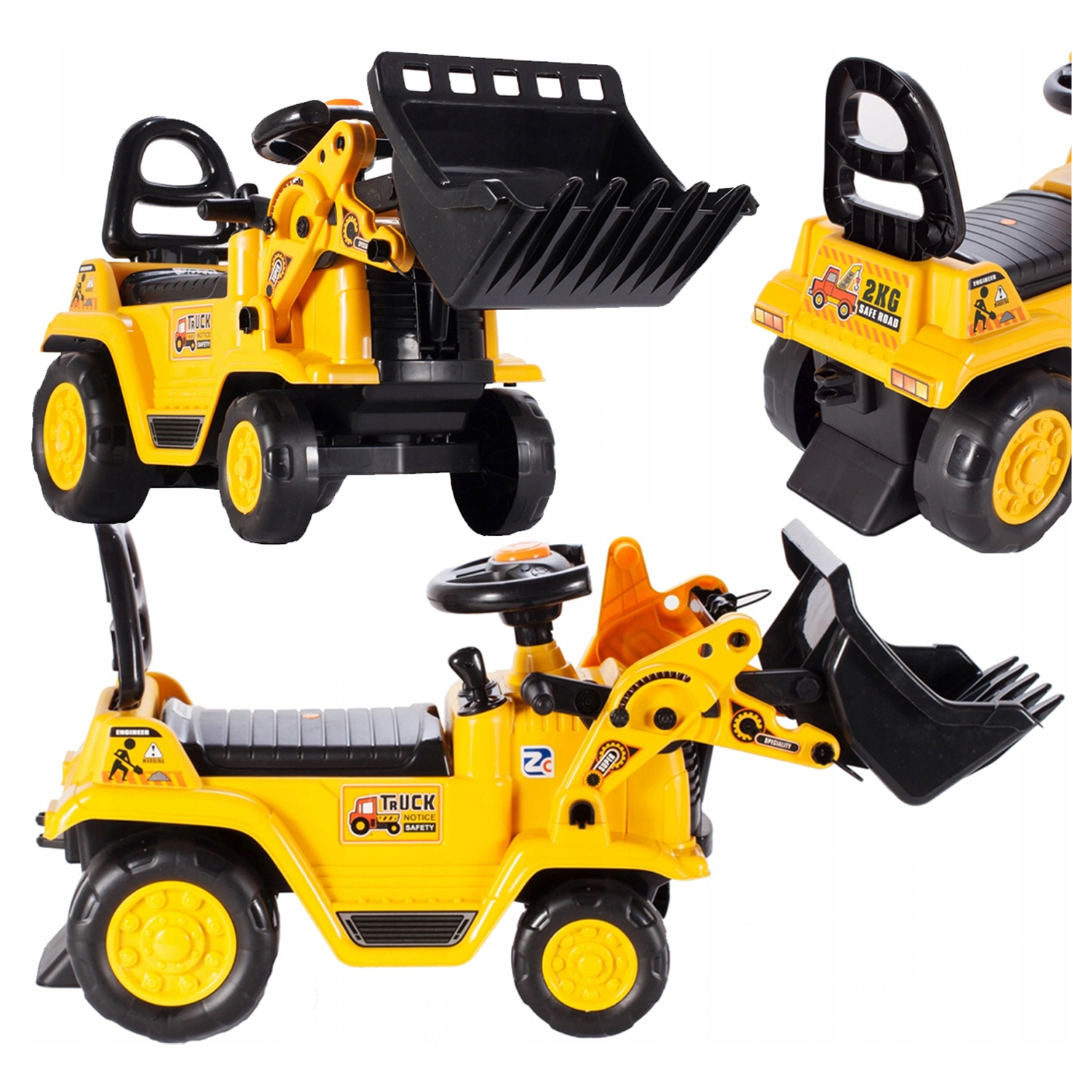 Jeździk Koparka Auto Spychacz z ruchoma łyżką Ukryty Nocnik W Siedzeniu XXL