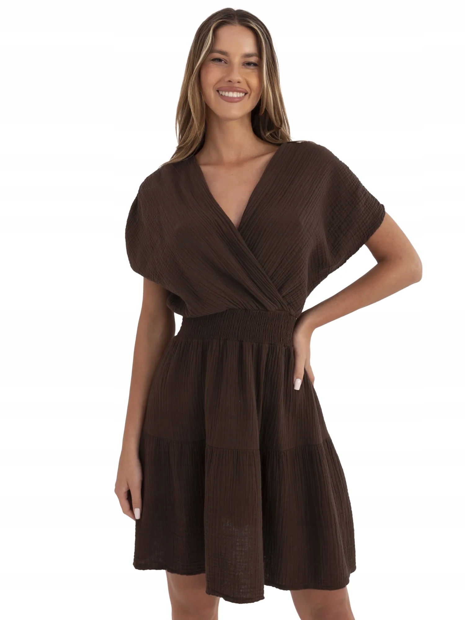 Sukienka Damska Muślinowa Na Lato z kopertowym dekoltem