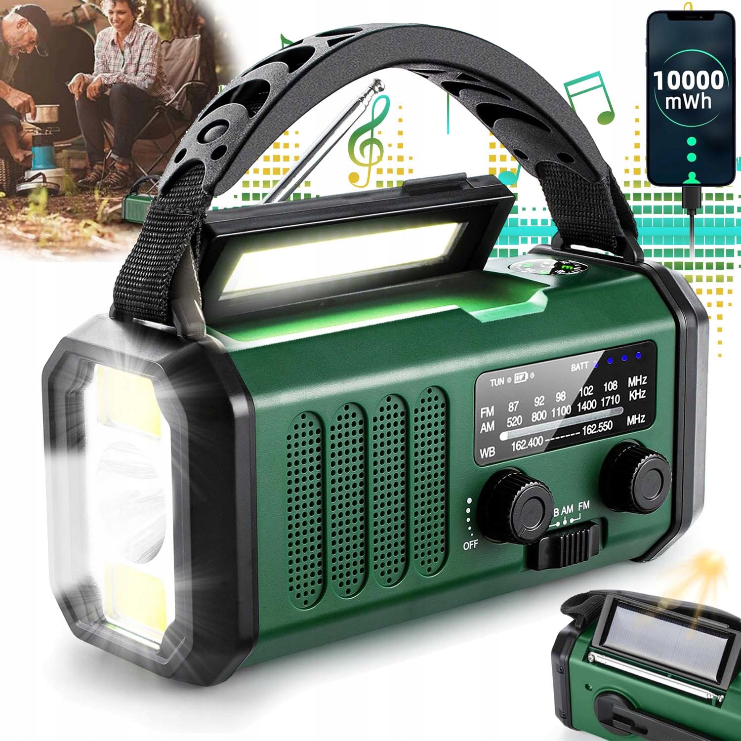 Přenosné Solární Rádio S Klikou, Alarmem, Dynamem, Nouzovou Svítilnou A Funkcí Powerbanky