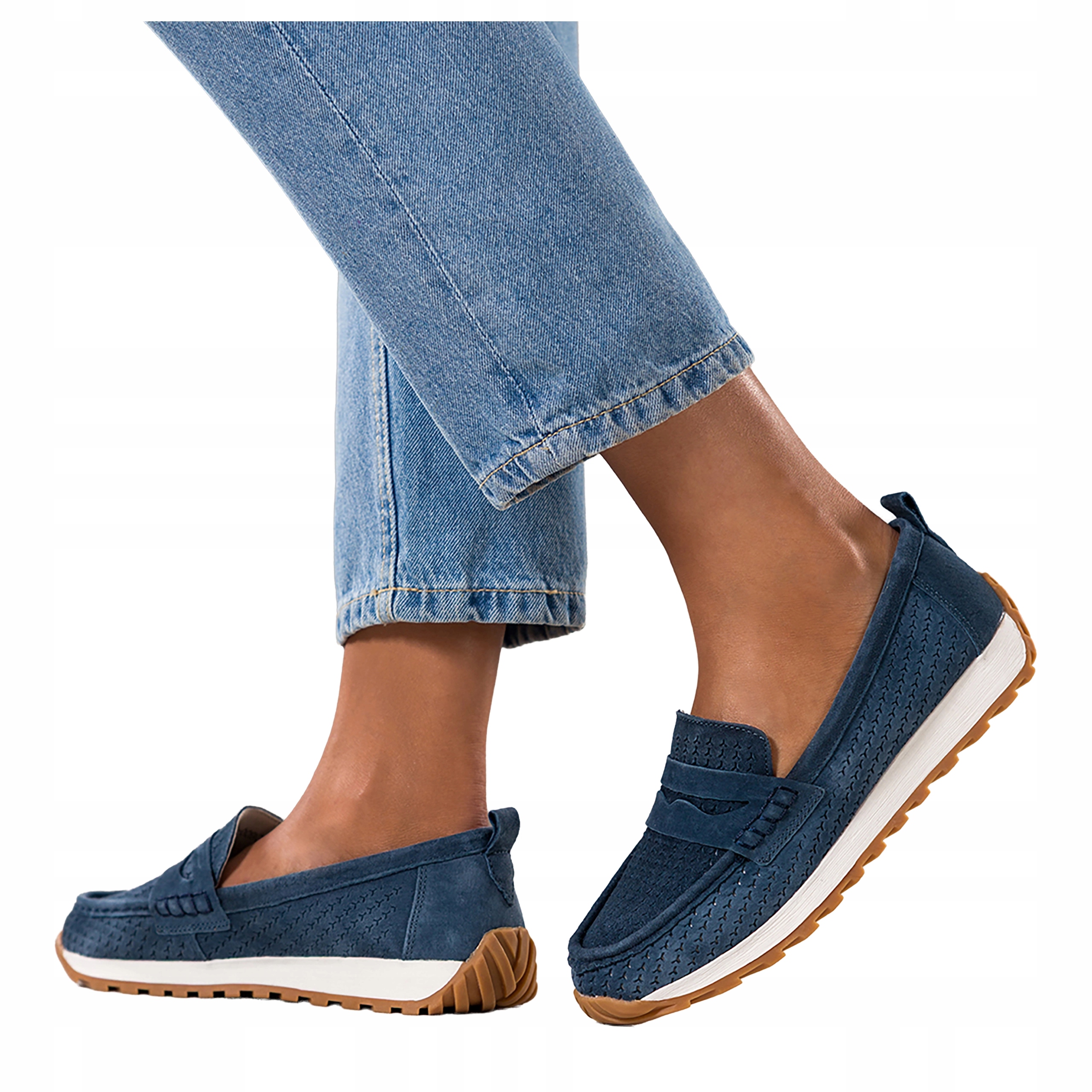 Modré dámské Ažurové Mokasíny na platformě Pohodlné Kožené vel. 36