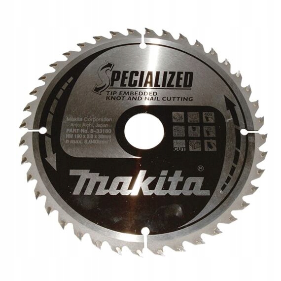 Makita B-33180 pilový kotouč Specialized 190mm*30mm 40Z, zapuštěné zuby (ol