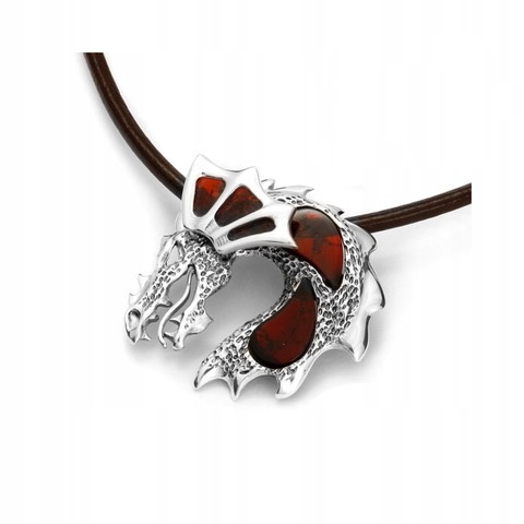 Drak Stříbrný Přívěsek Jantar Stříbro Přívěsek