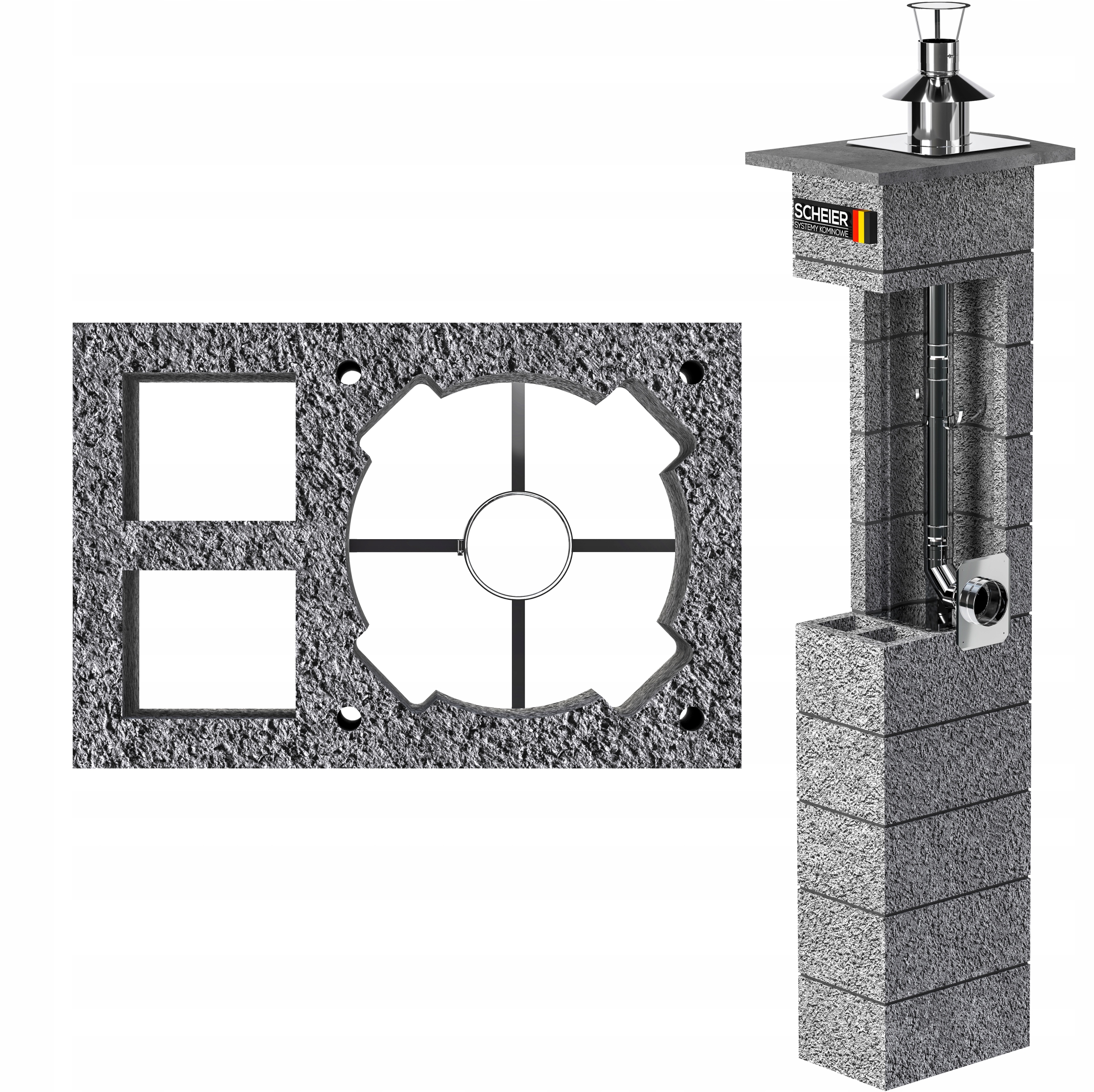 Systémový komín fi 80 6 m, komínový set na plyn KW2 36x54 cm Scheier Inox