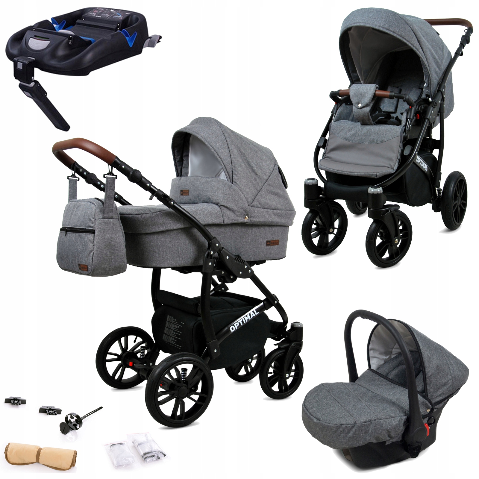 Wózek 4w1 BabyLux Optimal spacerówka gondola fotelik samochodowy Isofix